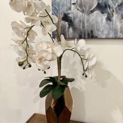 Tall Artificial Orchid/ Metallic Vase (29” Tall)
