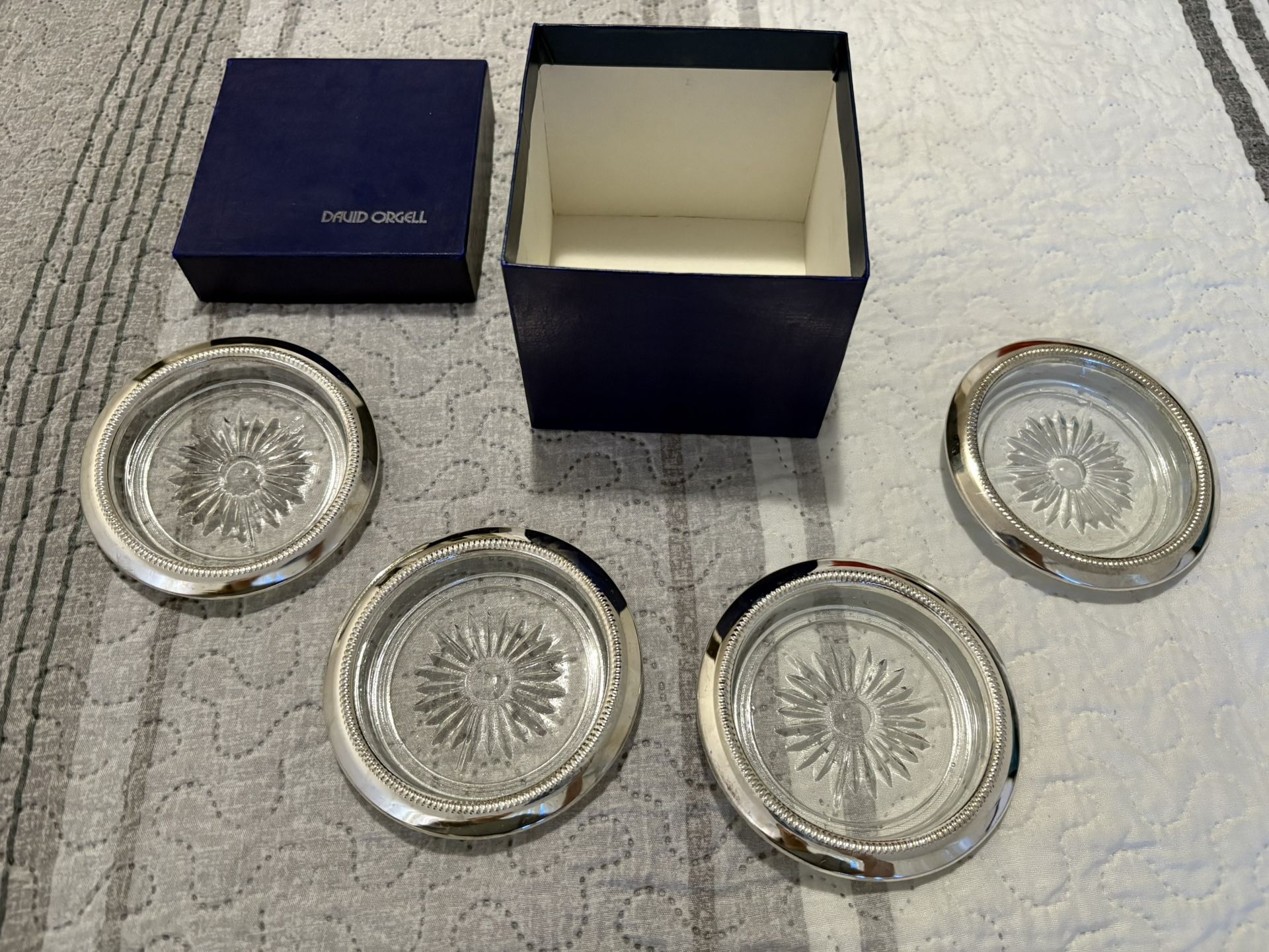 Set of 4 Vintage Silver Plated and Glass Coasters DAVID ORGELL
