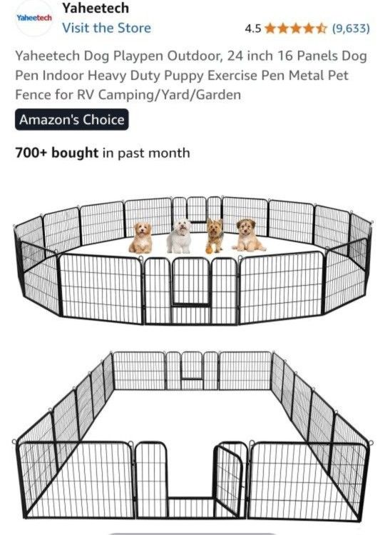 New Open Box Playpen Outdoor, 24" 16 Panels Dog Pen Indoor Heavy Duty Puppy Exercise Pen Metal Pet
