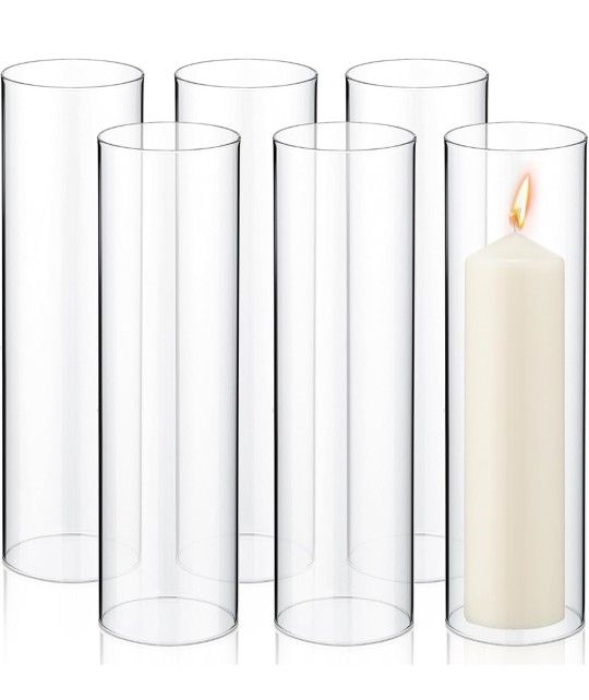 Glass, Clear Candle Holder, Glass Chimney for Candle Open Ended, Glass Hurricane Candle Holders Diameter 3.5", Height 10" (6 pieces)