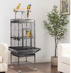 Bird Cage 65 inch Wrought Iron Parakeets Cage with Play Open Top and Rolling Stand Medium Small Bird Cage for Parrots, Budgerigars, Parakeets, Cockati