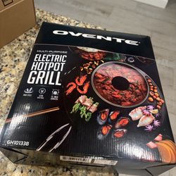 OVENTE Electric Hot Pot Grill GH10133B Nonstick 13in Round 1200W Black