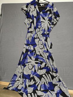 Chico's Blue and White Floral Print Flutter Sleeve Maxi Dress Size 0.5 US 6