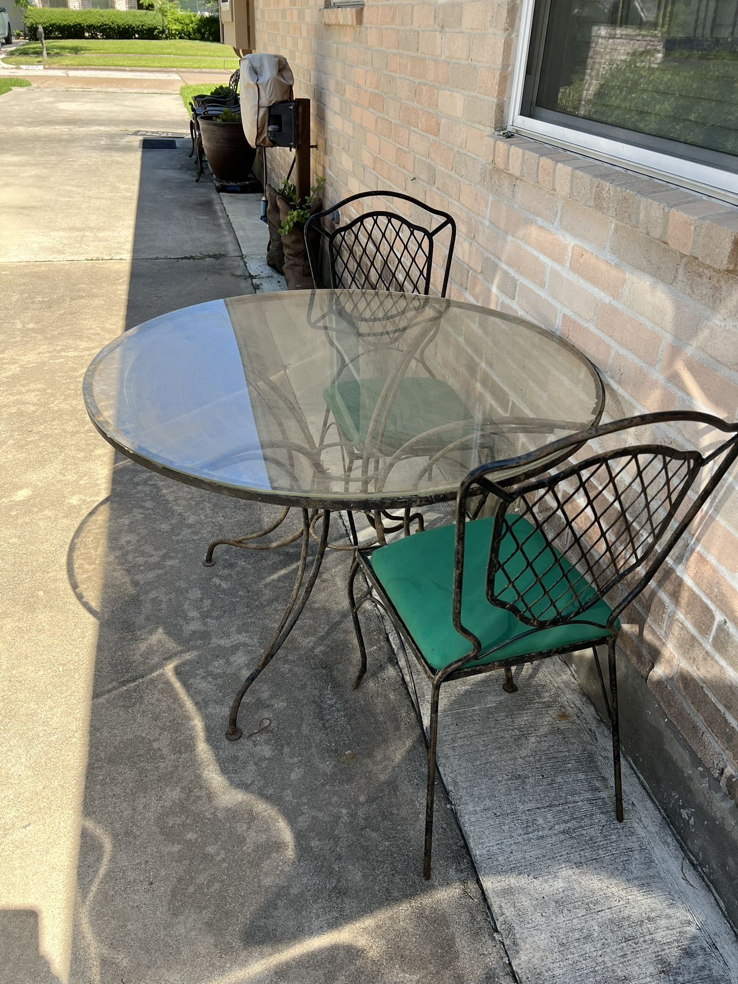 Patio Table With Glass Top With 2 Chairs