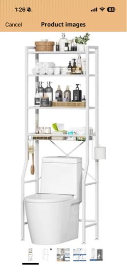 Over-the-Toilet Storage Rack 4-Tier White