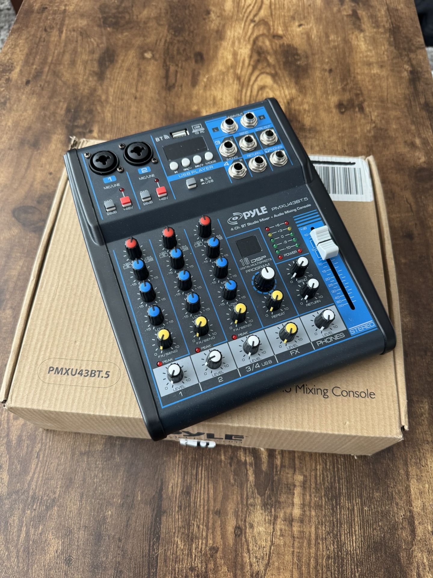 Pyle 4-Channel Audio Mixer – PMXU43BT.5 – Like New in Box