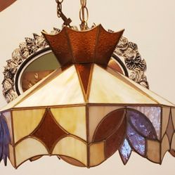 Vintage Leaded And Glass Hanging Lamp