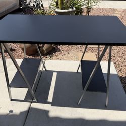 Black Table with Shelf and Metal Legs