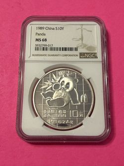 1989 China Panda NGC MS68 One Ounce Silver
