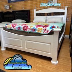 Queen White Bed Frame Nuevo New Cama Blanca Nuevo 
