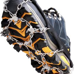 Black Crampons Ice Cleats Traction Snow Grips for Boots Shoes Women Men Anti Slip 19 Stainless Steel Spikes (XL)