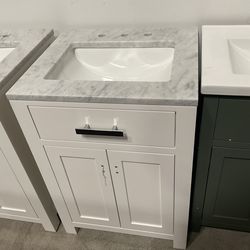 24” White Solid Wood Bathroom Vanity with Marble Top (V42, V58)