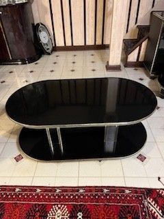 Oval Black Coffee Table, 2-tier