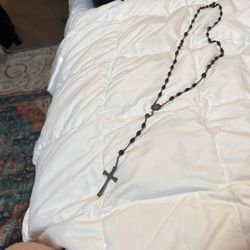 Black Onyx Beads Sterling Silver Cross  Old