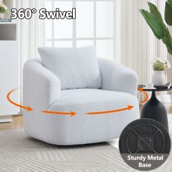 360° Swivel Round Upholstered Comfy Chair With One Soft Pillow, Teddy Fleece High-Resilience Sponge Single Sofa, No Assembly for Living Room, Bedroom,