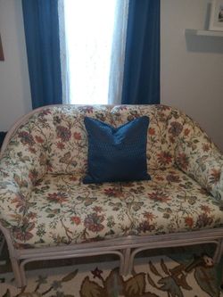 Rattan Love Seat with Ottoman