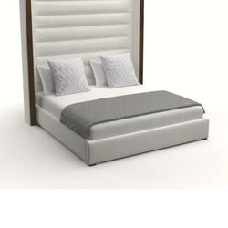 tle: King Size Upholstered Bed Frame – Modern Off White