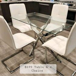 White Dining Table Set 4 Chairs New 