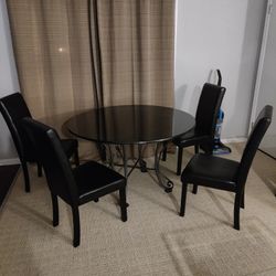 Marble Table with 4 Leather Chairs 