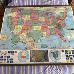 Vintage USA Geography School Map