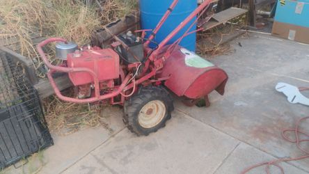 Vintage Red Walk-Behind Garden Tiller