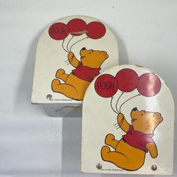 Vintage 1960's Walt Disney Productions Winnie The Pooh Bookends Wood & Metal