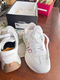 Valentino White Leather Sneakers with Rainbow Logo