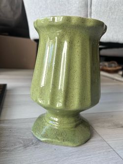 Vintage Green Speckled Ceramic Vase
