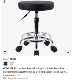 KKTONER PU Leather Round Rolling Stool with Foot Rest Swivel Height Adjustment Spa Drafting Salon Tattoo Work Office Massage Stools Task Chair Small (