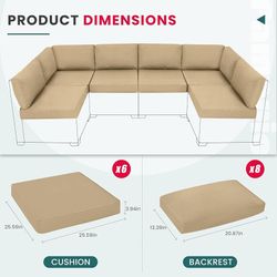Pamapic Outdoor Furniture Replacement Cushions, Waterproof UV Protection Patio Furniture Cushions, 14-Piece Patio Cushion for Outdoor Sectional (beige