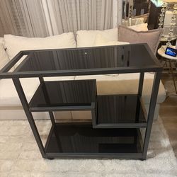 Holly & Martin Zephs Bar Cart- Gunmetal Gray W/ Black Glass