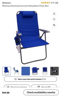 **NEW** Mainstays Reclining Oversize Folding Beach chair, Blue
