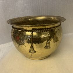 Vintage Hammered Brass Container with Rope Detail Planter Houseplant Pot  9”x6”