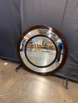 Dark Brown Round Mirror with Concentric Design