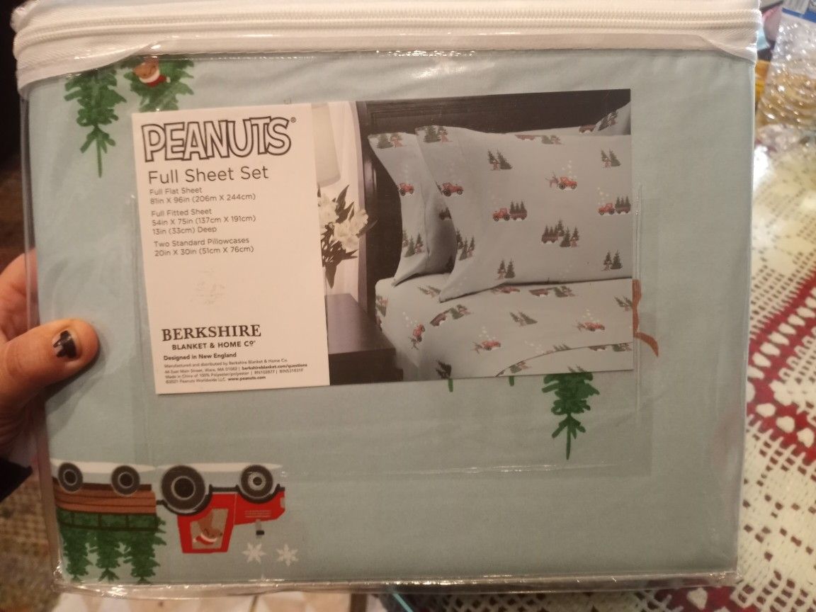 Peanuts Full Sheet Set Berkshire Blanket Co Full Flat Shet Fitted2 Pillow Cases Contractor Winter Dog Tractor Winter Design Teal Soft New