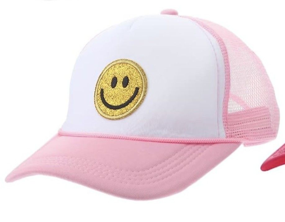 Fashion Smile Face Sequins Baseball Cap Printing Neon High Crown Foam Mesh Back Trucker Hat-for Men and Women
