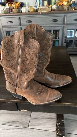Brown Leather Cowboy Boots with Floral Embossing