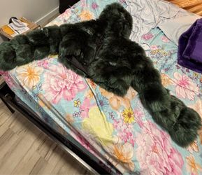 Green fur coat