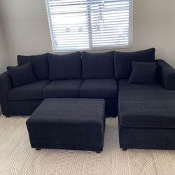 New Black Sectional And Ottoman