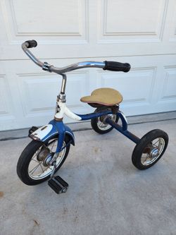 Antique 1940s era Taylor Metal Kids Blue & White Tricycle