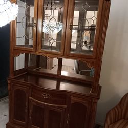 Oak Buffet and Hutch with Glass Doors