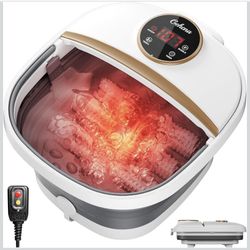 Collapsible Foot Spa Bath with Heat,Foot Massager with Two Side Supports,Leakage Protector,Temperature Control,Bubbles,Red Light,Timer,Feet Spa Tub,Fe