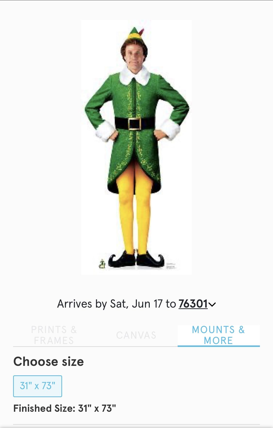 New In Box Buddy The Elf Life Size Cut Out