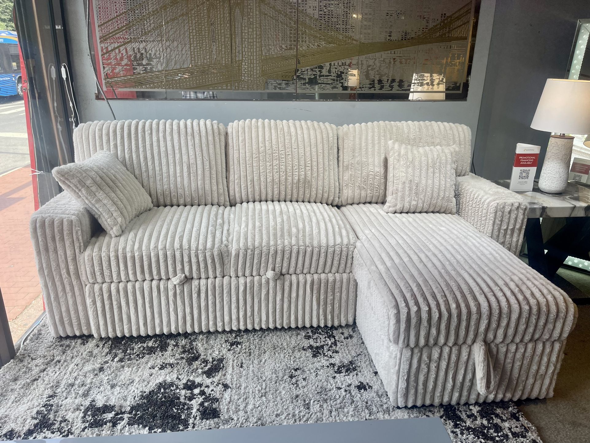 Soft Like Silk Corduroy Fabric Reversible sectional w/Pull out bed On Sale! Free Local Delivery Included!!
