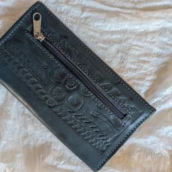 Handmade Leather Blue Medium Clutch Wallet