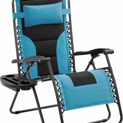 29in Full Padded Zero Gravity Chair Oversized Outdoor Patio Folding Lounger Black/Aqua I-18