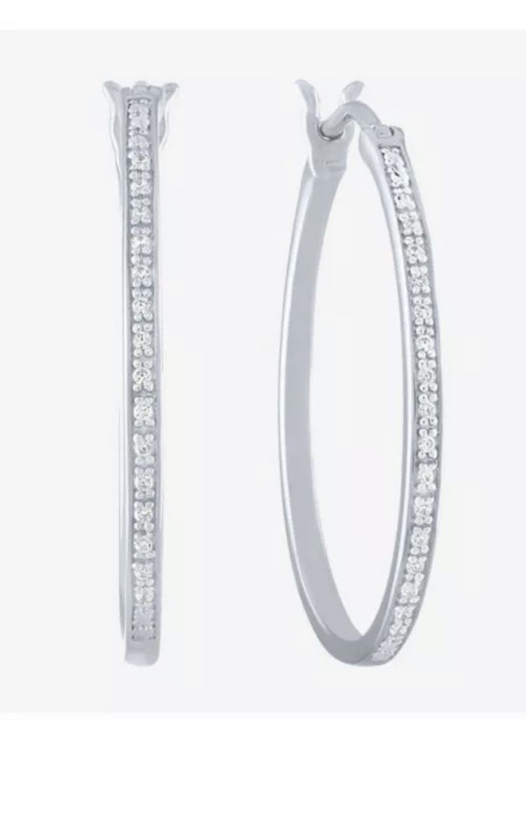 Genuine Diamond 1/10 CTTW Sterling Silver 20mm Hoop Earrings