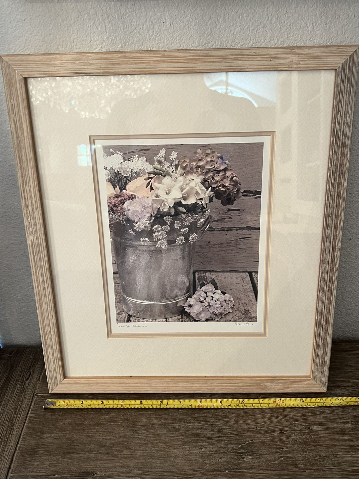 Approx 14.5x16.5 French Country Bucket Bouquet Framed Print Retail $25