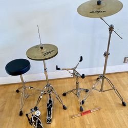 Drum Hardware Setup Zildjian Cymbals Gretsch Hihat & Pedal  Pearl Snare Stand Pdp Boom Cymbal Stand New Throne Sticks $250 Cash In Ontario 91762