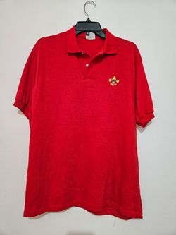 ScreenMates Men's Red Solid Polo Shirt XL Short Sleeve BSA Fleur-De-Lis USA